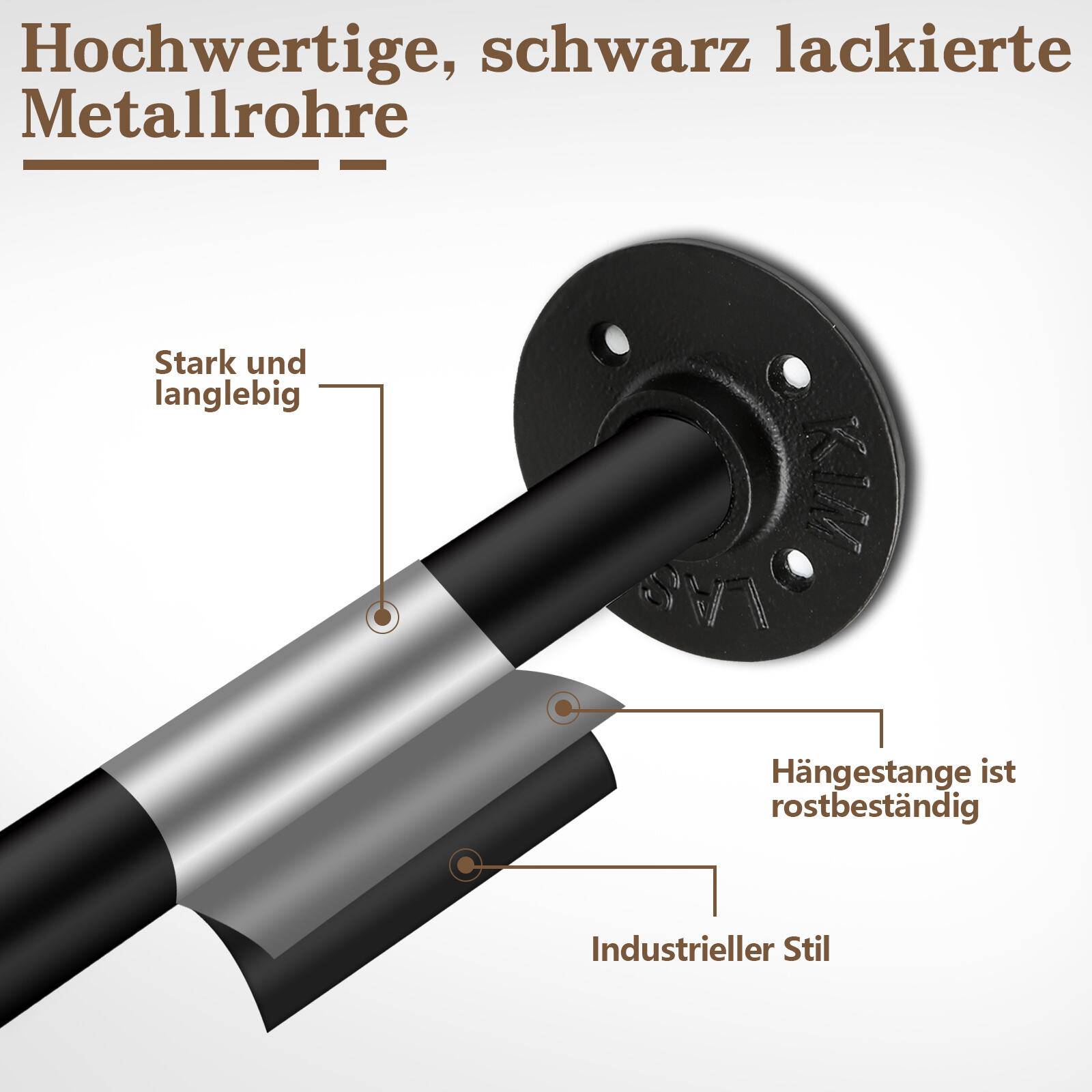 Kleiderstange (1 St),Kleiderständer für die Wand,65 kg Belastbarkeit,Kleiderstange Garderobenstange im Industrie-Design,schwarz