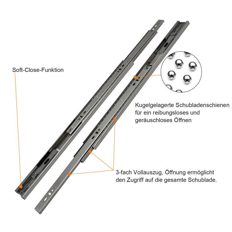 Schubladenschienen Schubladenauszug Soft Close Vollauszug Teleskopschiene Schubladenauszüge für Schubladen Schienensystem Auszugsschienen Gleitschie