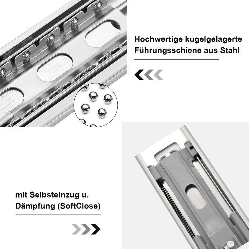 Schubladenschienen Schubladenauszug Soft Close Vollauszug Teleskopschiene Schubladenauszüge für Schubladen Schienensystem Auszugsschienen Gleitschie