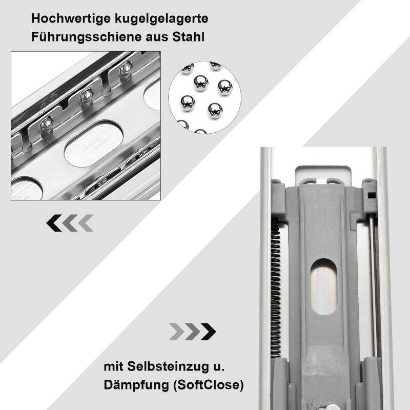 Schubladenschienen Schubladenauszug Soft Close Vollauszug Teleskopschiene Schubladenauszüge für Schubladen Schienensystem Auszugsschienen Gleitschie