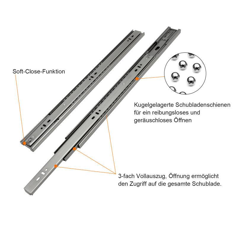 Schubladenschienen Schubladenauszug Soft Close Vollauszug Teleskopschiene Schubladenauszüge für Schubladen Schienensystem Auszugsschienen Gleitschie
