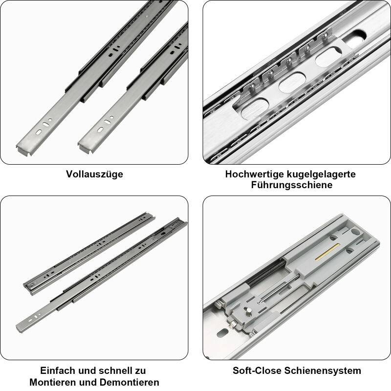 Schubladenschienen Schubladenauszug Soft Close Vollauszug Vollauszug Schubladenauszüge für Schubladen Schienensystem Auszugsschienen Gleitschiene Sc