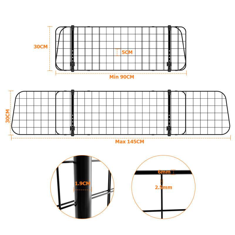 hundegitter auto Nimm 3 stacheldraht,verstellbar von 90-145 cm Trenngitter Universal Für hunde schwarz