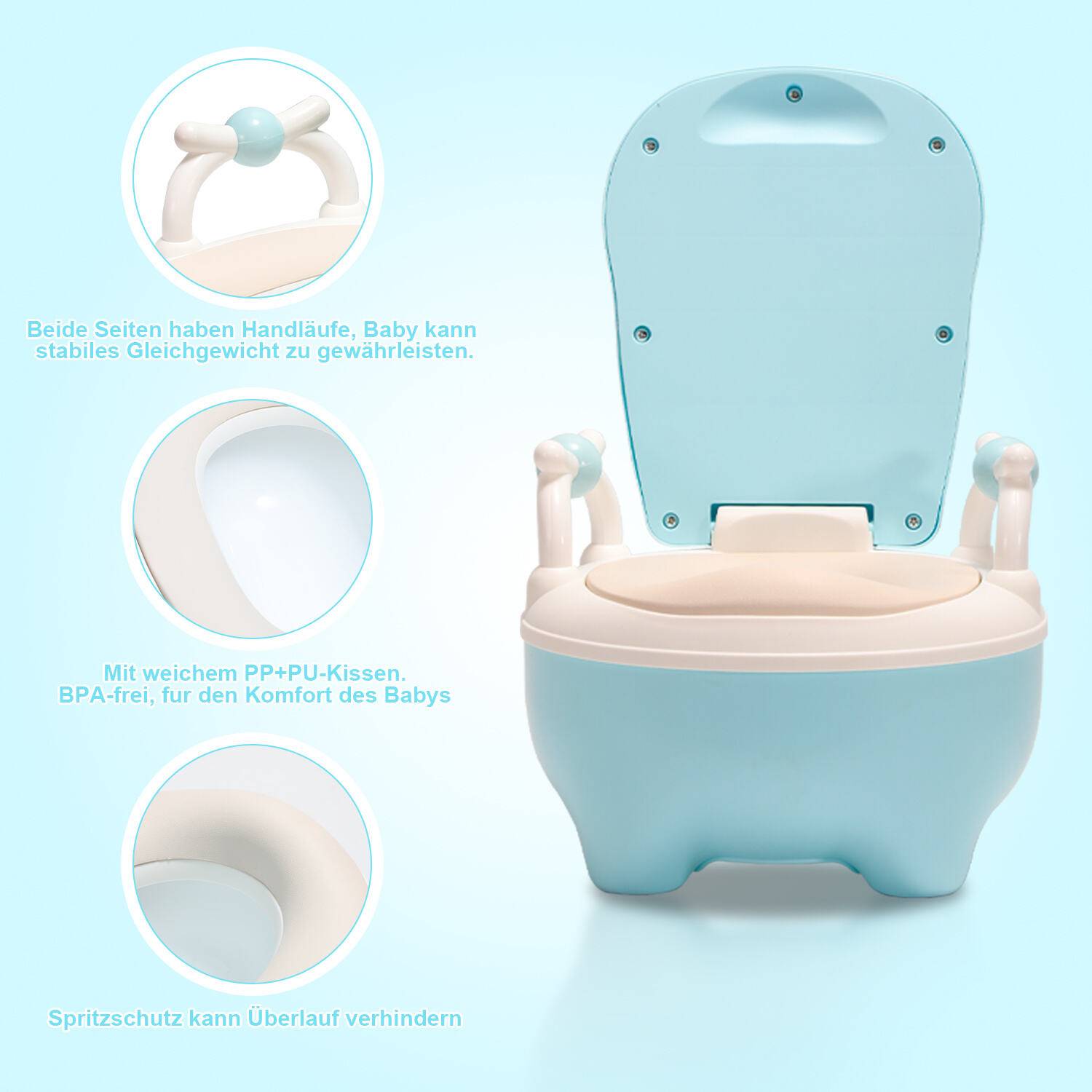 Kinder Töpfchen Kindertoilette Babytopf WC, Kinder Toilettensitz Toilettentrainer mit Griffe und Anti-Rutsch, für Kinder ab 1 jahr blau