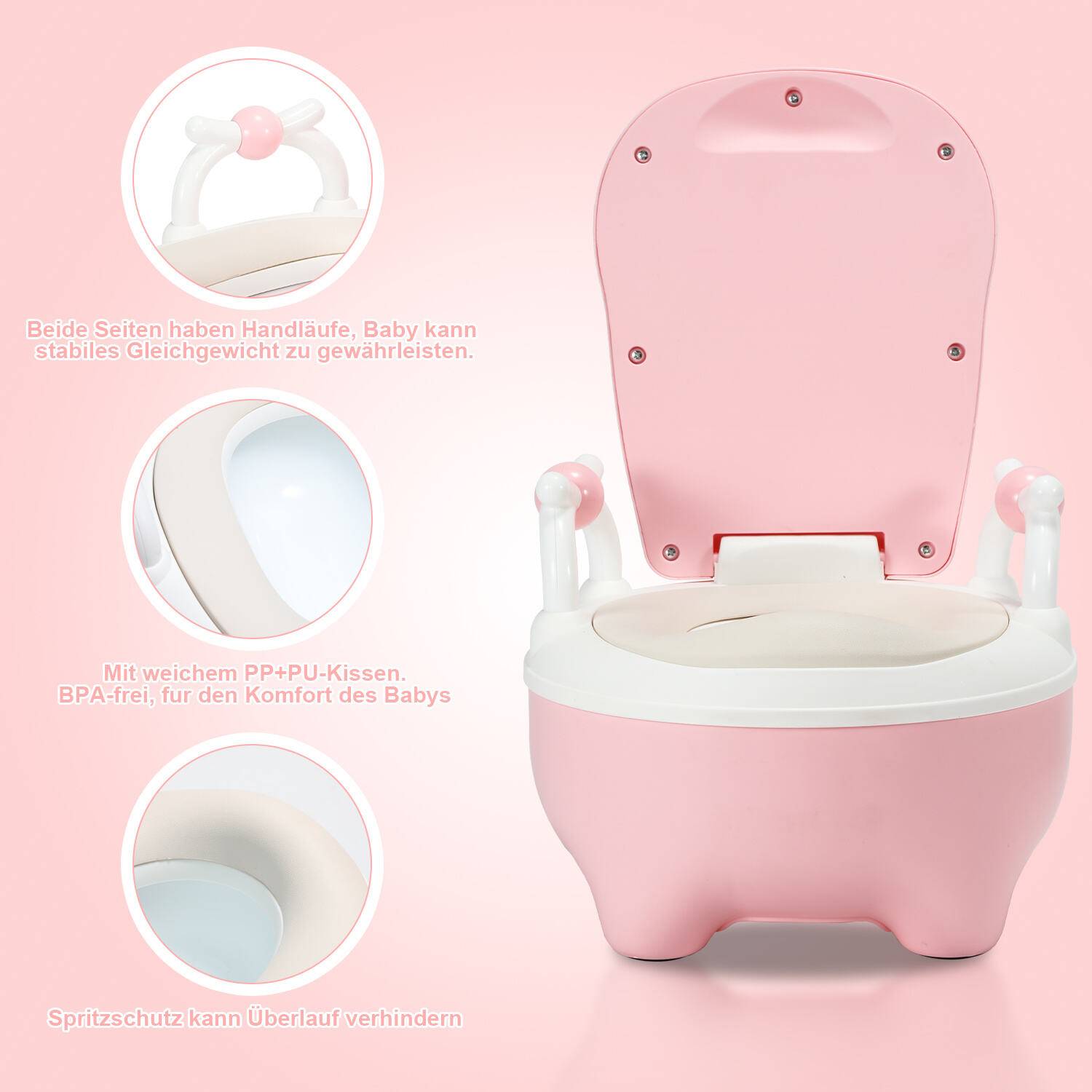 Kinder Töpfchen Kindertoilette Babytopf WC, Kinder Toilettensitz Toilettentrainer mit Griffe und Anti-Rutsch, für Kinder ab 1 jahr Rose
