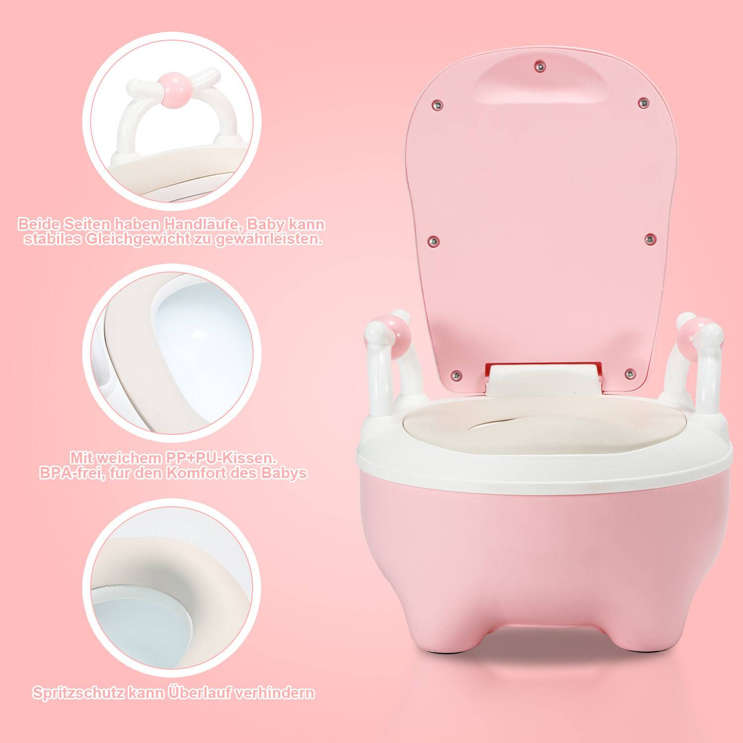 Kinder Töpfchen Kindertoilette Babytopf WC, Kinder Toilettensitz Toilettentrainer mit Griffe und Anti-Rutsch, für Kinder ab 1 jahr Rose