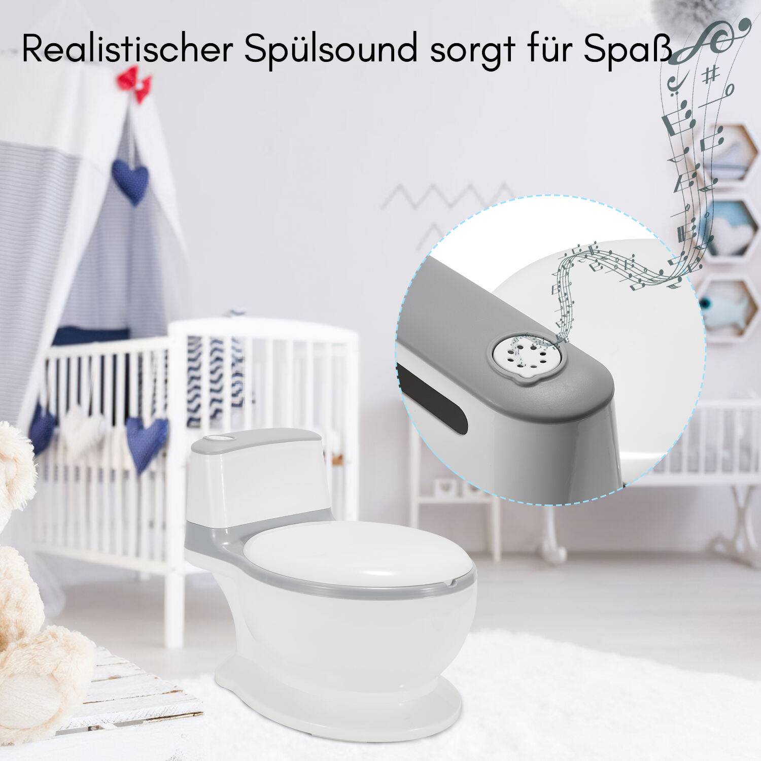 Kindertöpfchen Kindertoilette mit herausnehmbarem Behälter, Babytopf, Toilettentrainer für Babys und Kleinkinder mit Deckel und Sound
