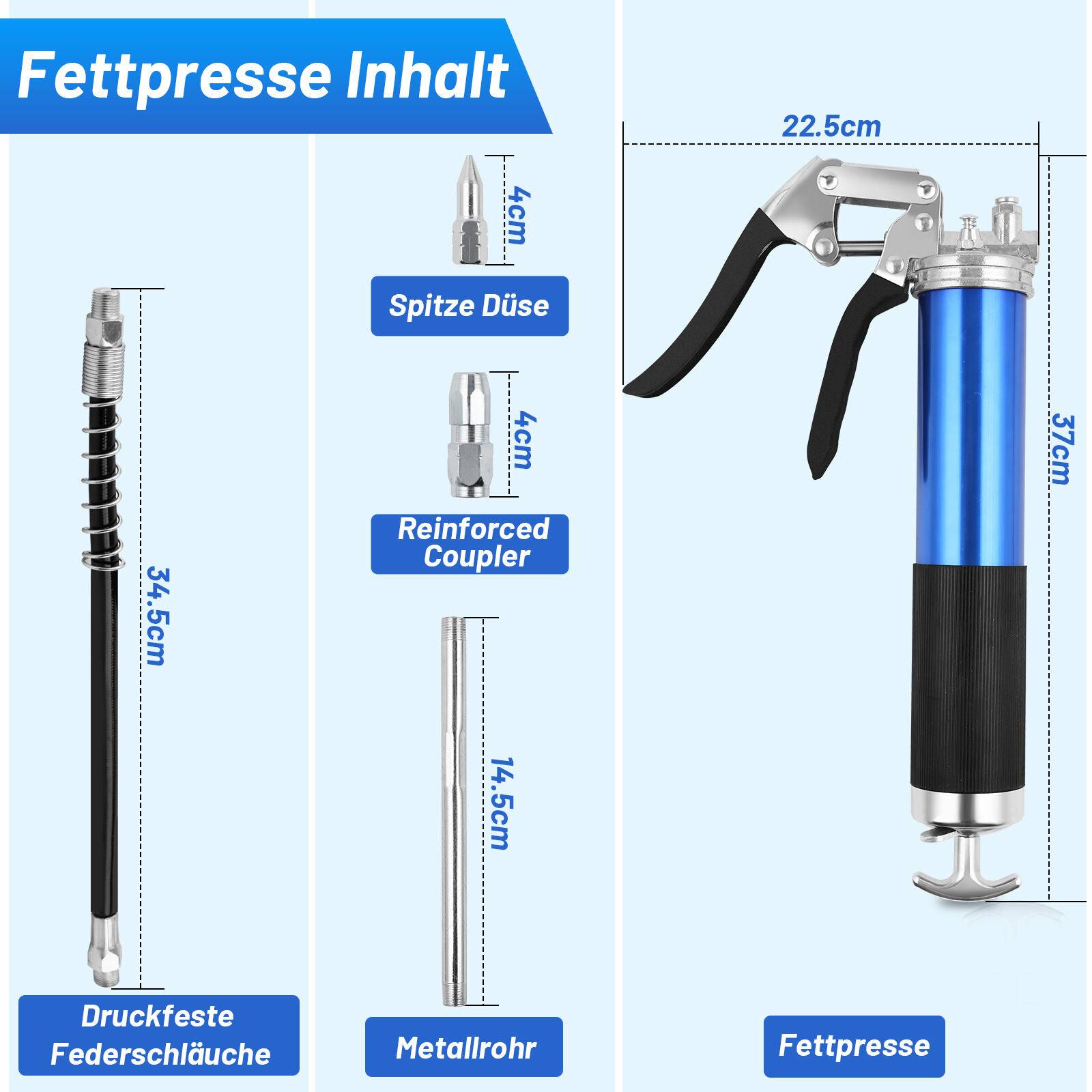 Fettpresse Einhand 8000psi Pistolengriff inkl.Düsenrohr und Mundstück Werkstatt Fettpresse Handhebelfettpresse