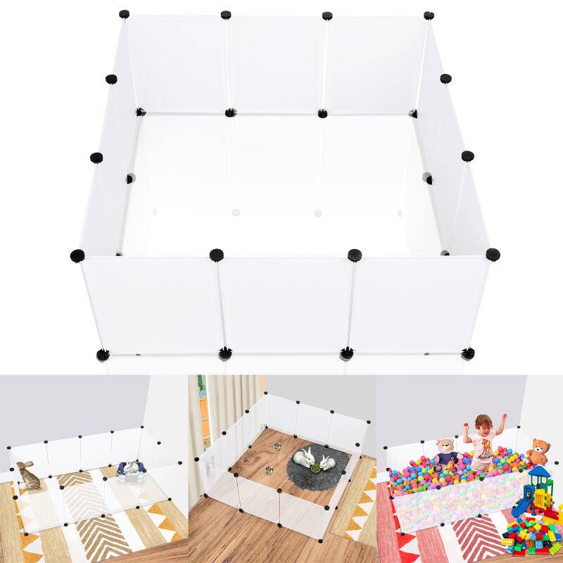 Kleintierkäfig Freigehege DIY variabler Aufbau Kunststoff Gitter 12 Stück 35x45 cm Weiß