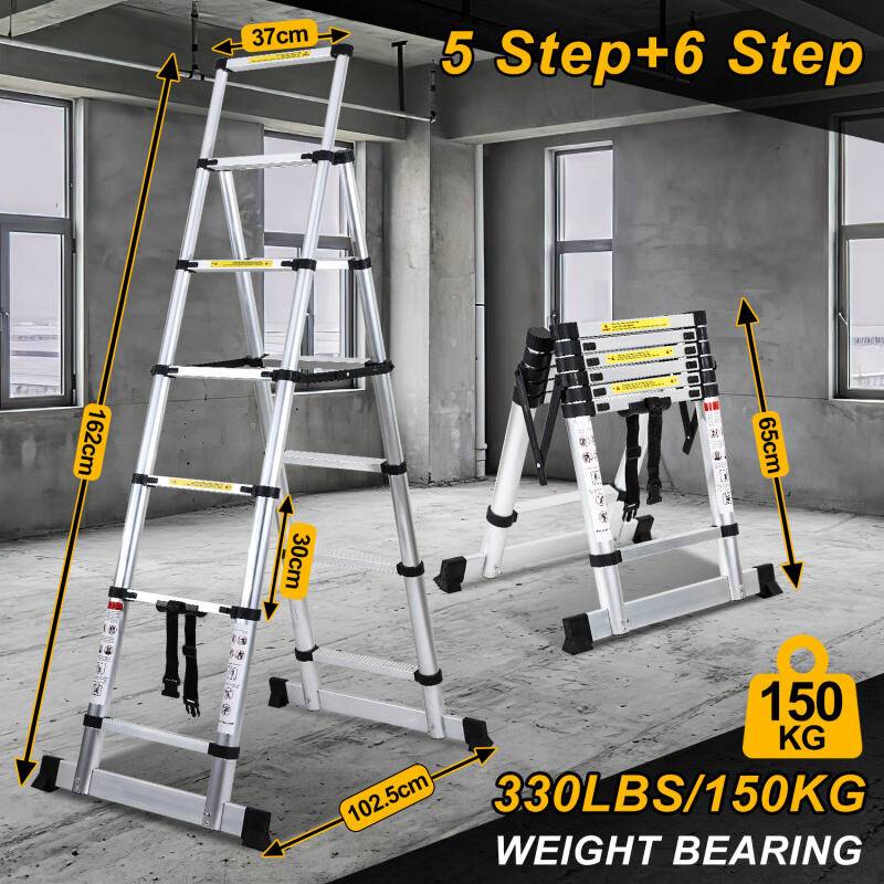 Teleskopleiter Ausziehleiter Klappleiter Stabil Aluminium Stehleiter bis 150kg 1.7m+2.0m Mit Waagebalken