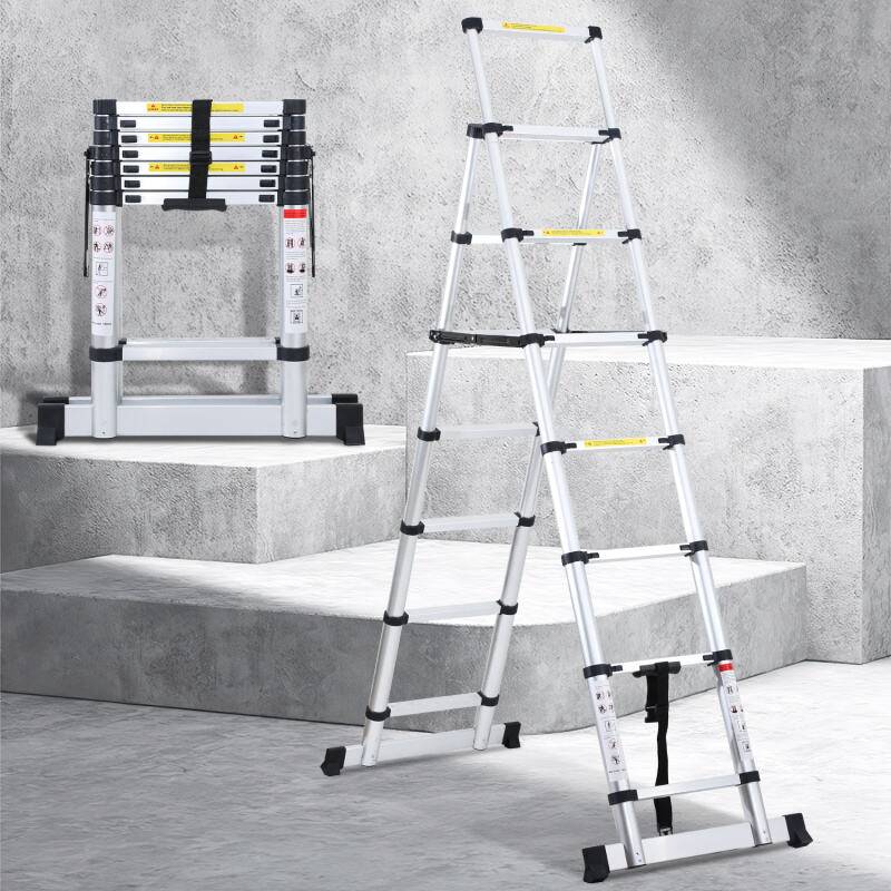 Teleskopleiter Ausziehleiter Klappleiter Stabil Aluminium Stehleiter 2.0m+2.3m Mit Waagebalken bis 150kg