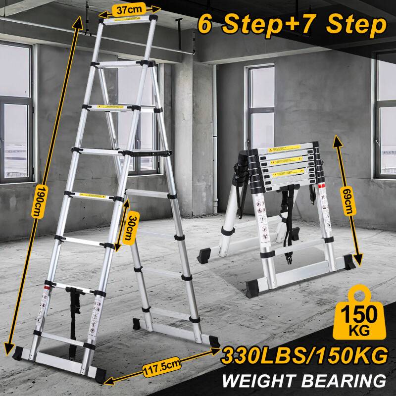 Teleskopleiter Ausziehleiter Klappleiter Stabil Aluminium Stehleiter 2.0m+2.3m Mit Waagebalken bis 150kg