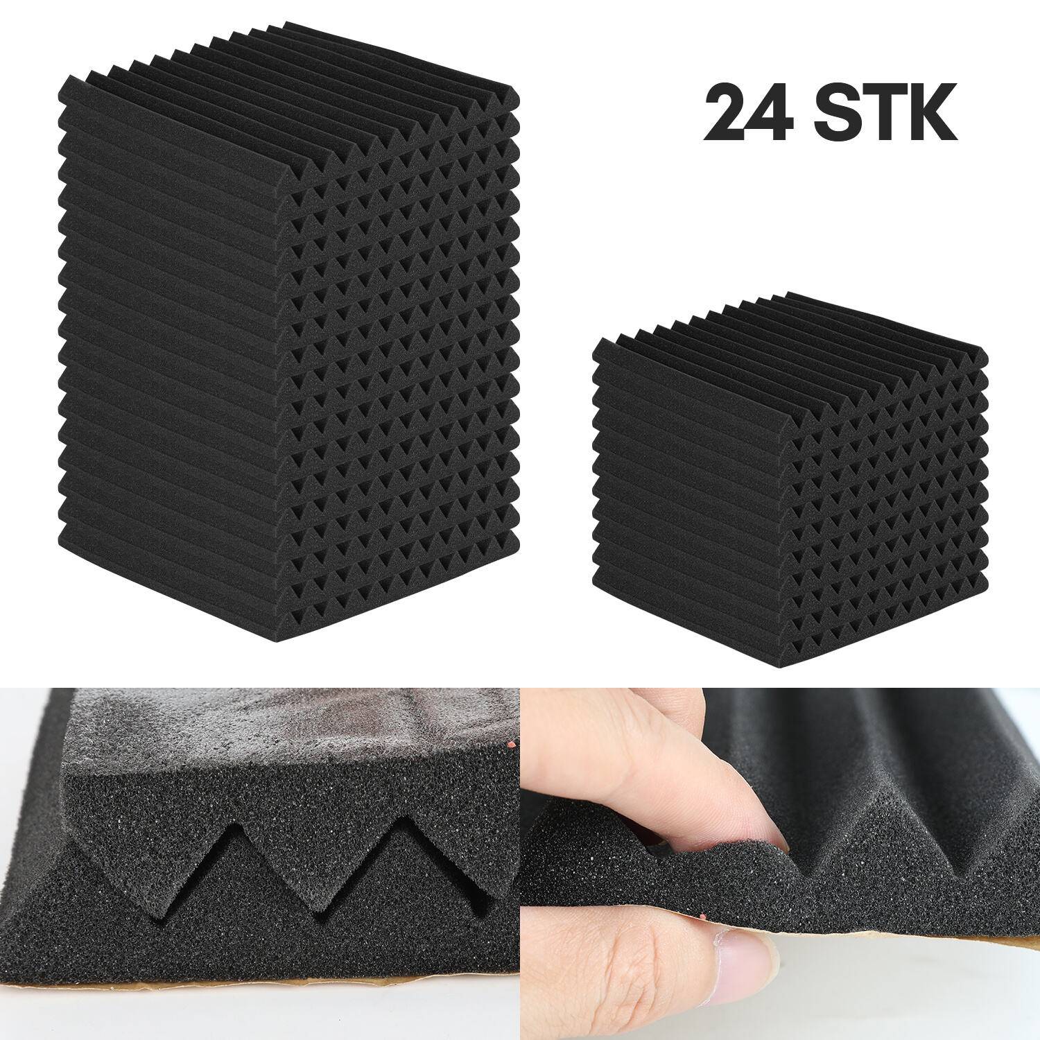 Dreieckschaumstoff- SELBSTKLEBEND (50x50x 2,5 cm) Akustikschaumstoff Acoustic Foam self adhesive - Schalldämmmatten zur effektiven Akustik Dämmung