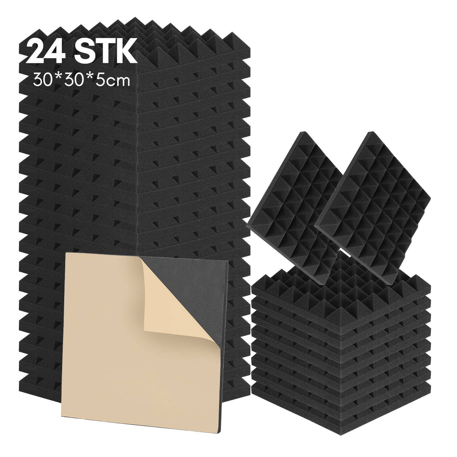 Pyramidenschaumstoff - SELBSTKLEBEND (50x50x 3 cm) Akustikschaumstoff Acoustic Foam self adhesive - Schalldämmmatten zur effektiven Akustik Dämmung