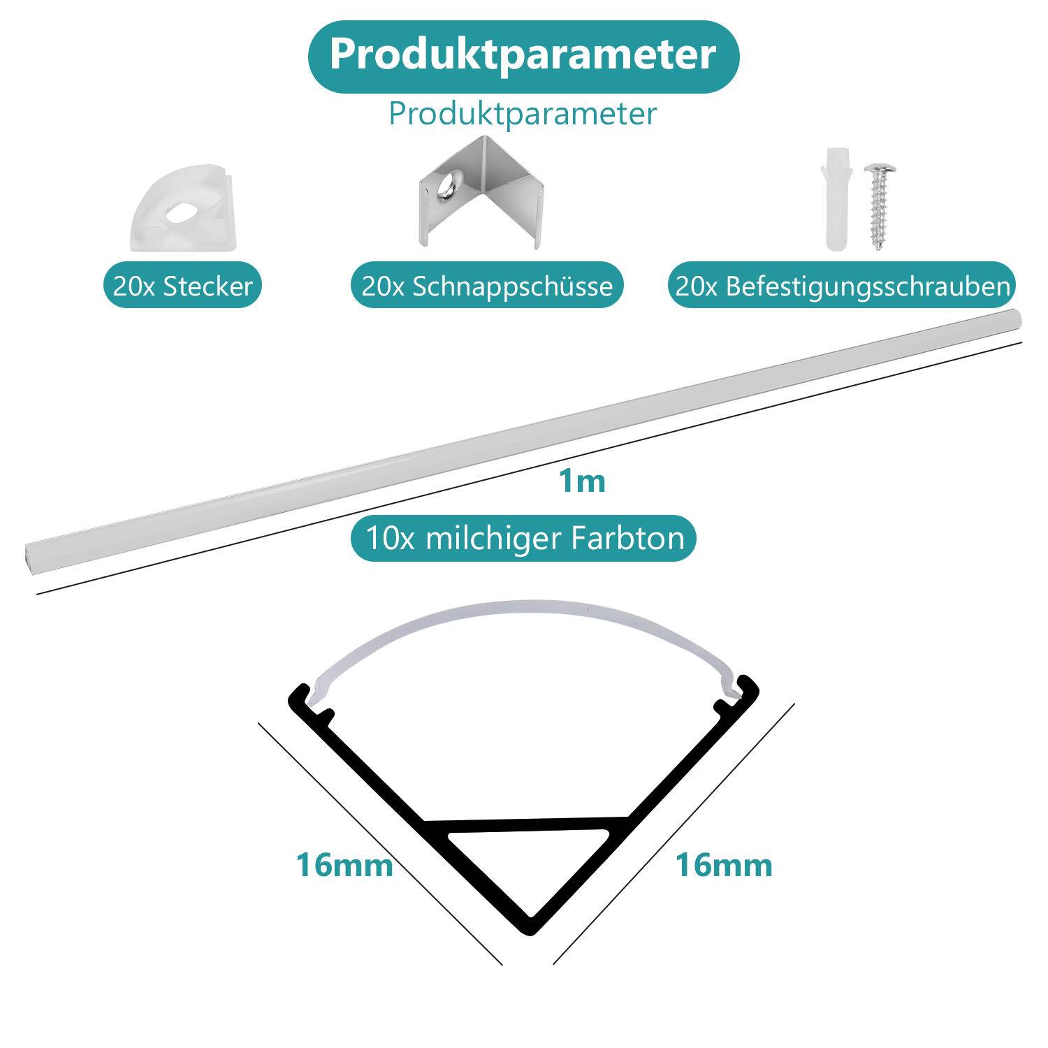 10x1m LED Alu Profil Aluminium Profil Schiene LED Leiste für LED Strip Profil Modelle V-form