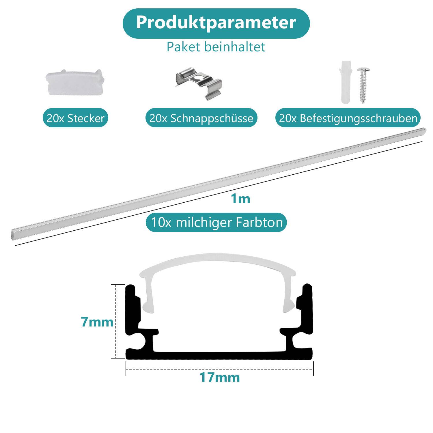 10x1m LED Alu Profil Aluminium Profil Schiene LED Leiste LED Kanal für LED Strip Profil Modelle U-form