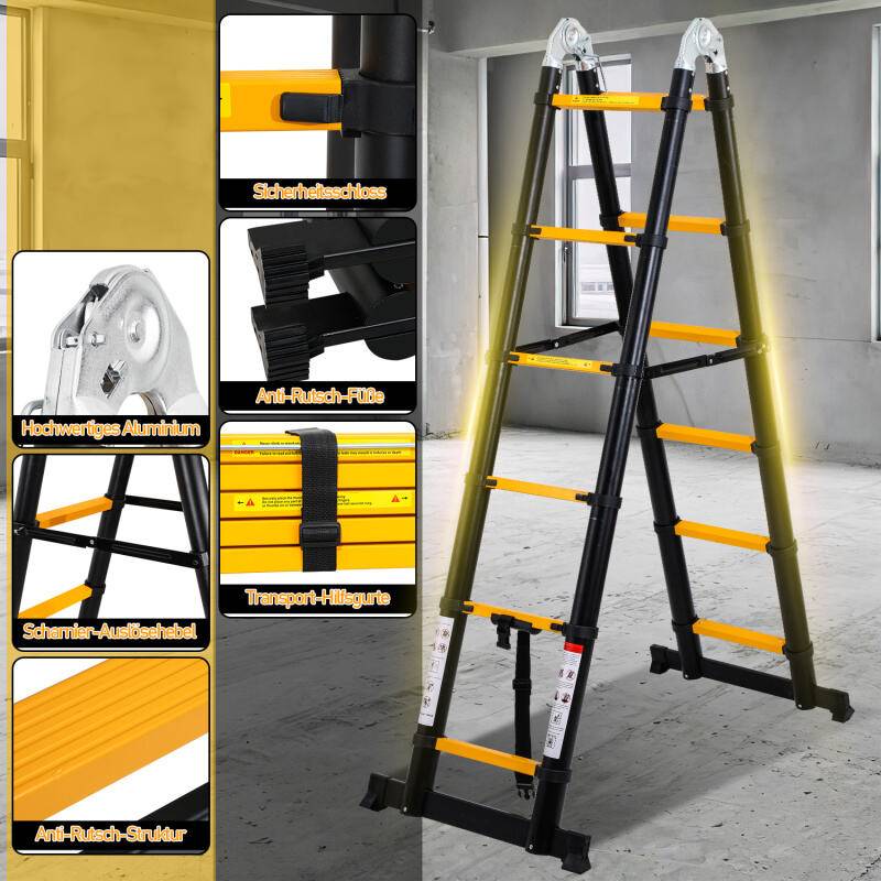 Teleskopleiter 1,9m+1,9m Stehleiter Klappleiter Stabil Aluminium bis 150kg