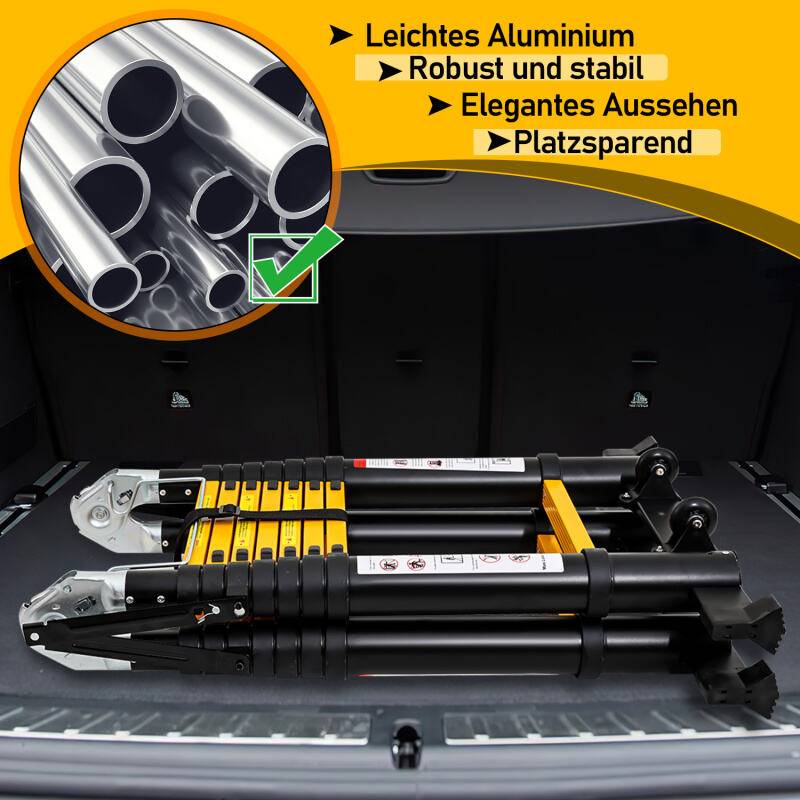 Teleskopleiter Ausziehleiter Klappleiter Stabil Aluminium Stehleiter 1,9m+1,9m gelblich ohne haken Mit Stabilisator Mit Rädern schwarz