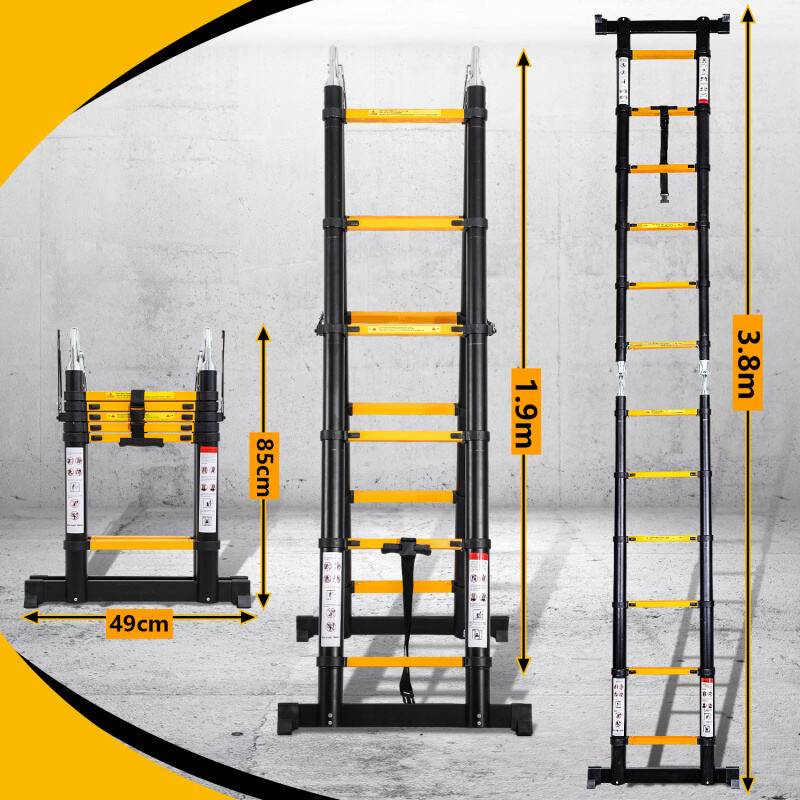 Teleskopleiter 1,9m+1,9m Stehleiter Klappleiter Stabil Aluminium bis 150kg