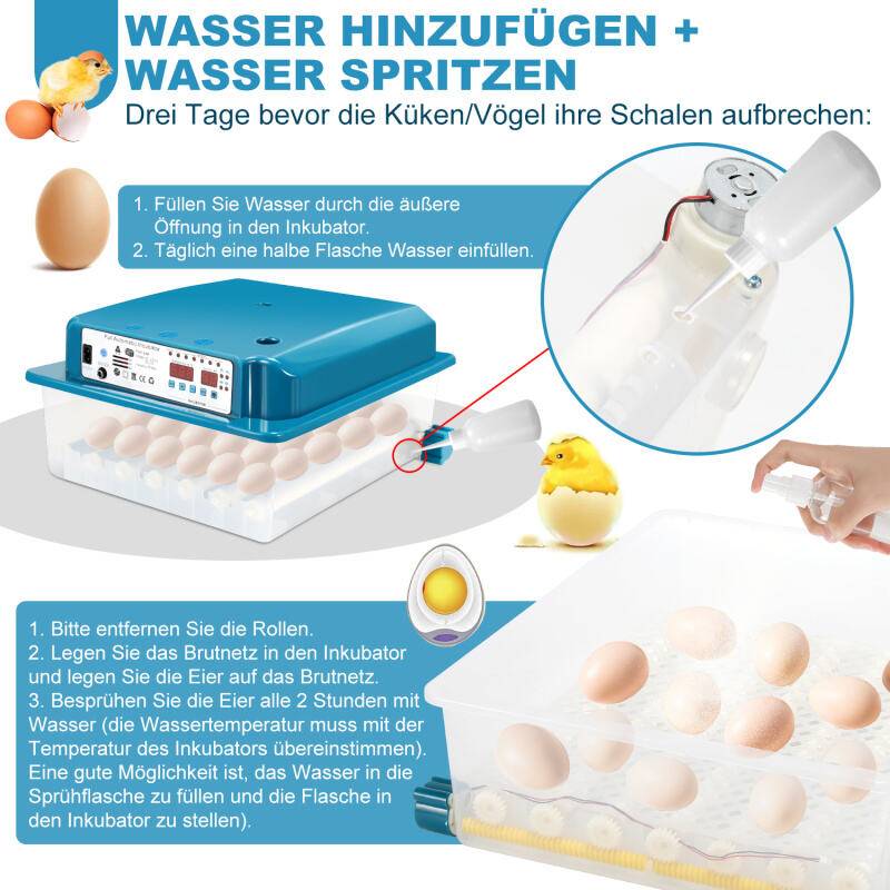 Brutmaschine mit LCD-Anzeige Mit LED-Eierlicht Wendesystem+Temperatursteuerung Brüter Digital Flächenbrüter für Hühnergans Ente Taube Wachtel Vog