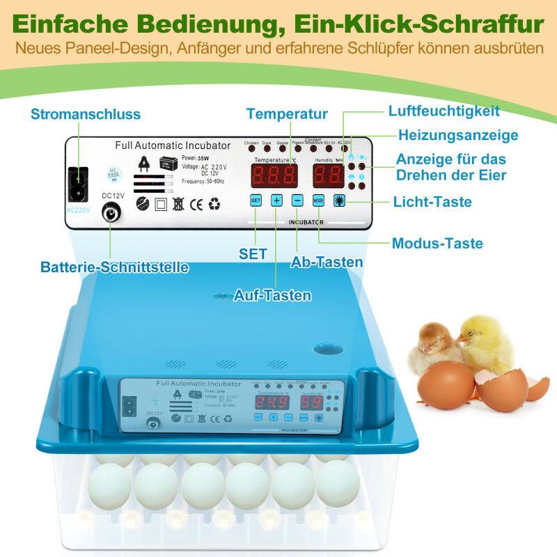 Brutmaschine Flächenbrüter Brutapparat Eier LED Motorbrüter fur 36 Hühnereier