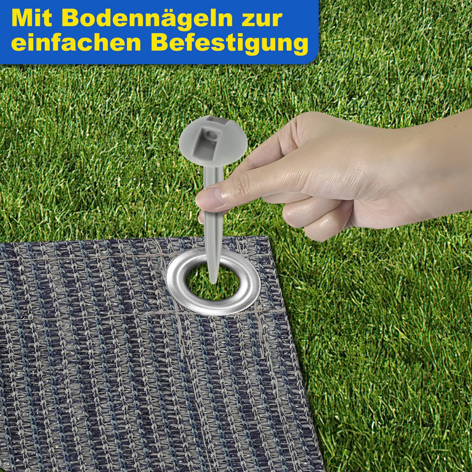 Vorzeltteppich Zeltteppich 2,5 x 3 m Zeltunterlage Outdoor Campingteppich Campingmatte Vorzeltboden HDPE Zeltboden für Zelt Wohnmobil 13 Heringe