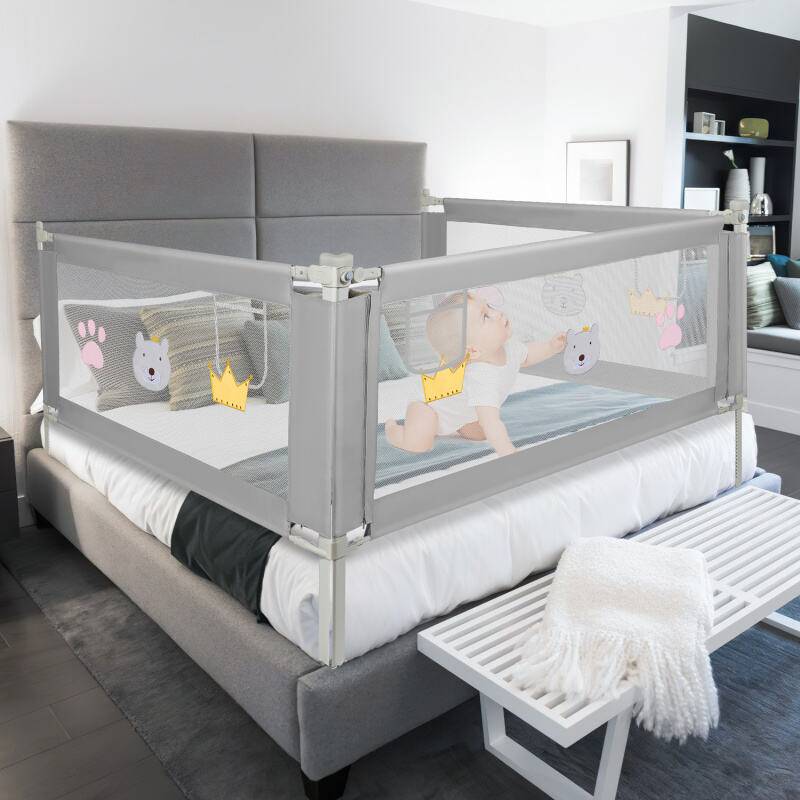 Bettgitter Bettschutzgitter Höhenverstellbar Kinderbettgitter 150 x 98 cm Gitter Kinderbett Fallschutz Bett Darkgray