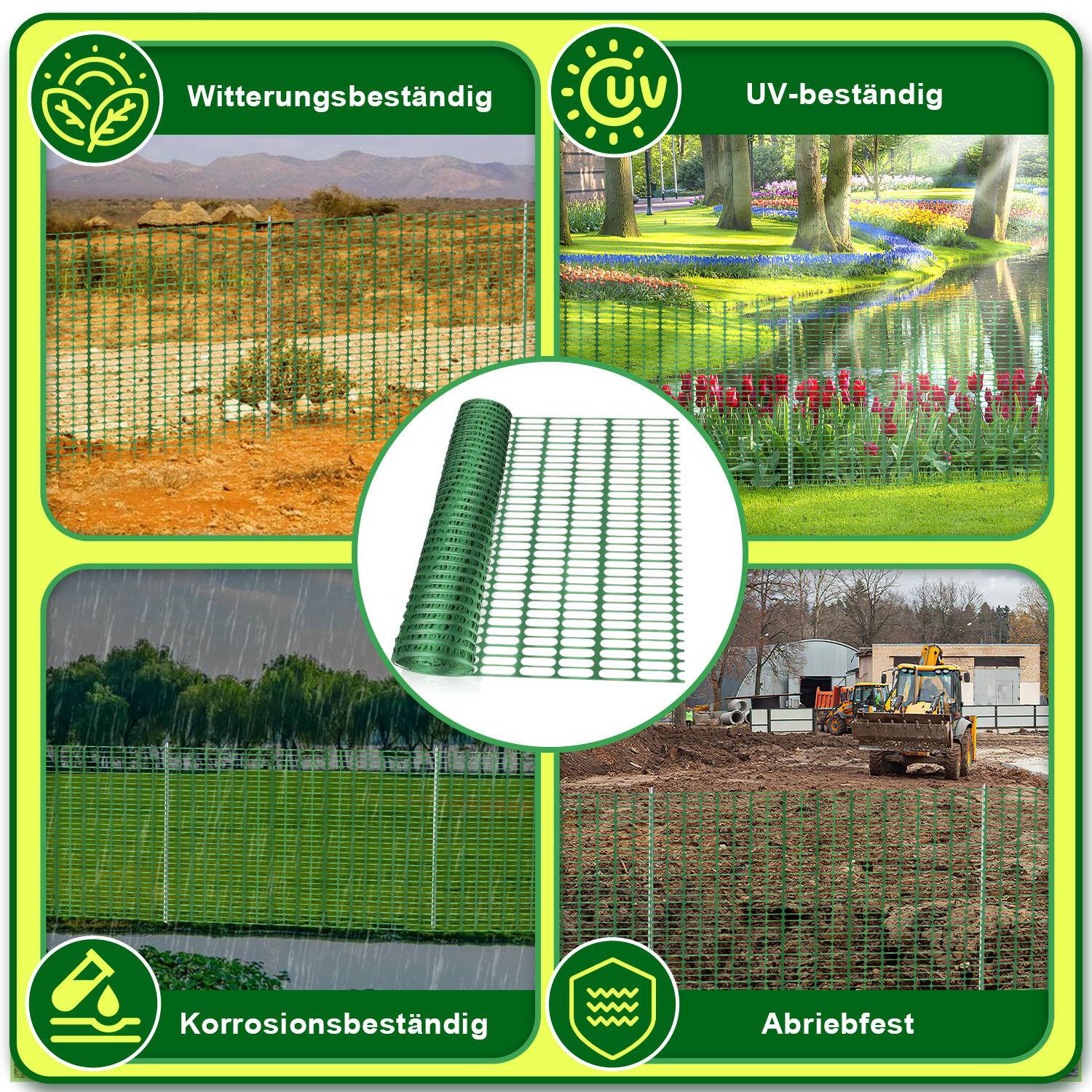 1x50m Absperrzaun, Grün Gartenzaun Bauzaun, Baustellenzaun, Kunststoff Fangzaun, Schutznetz Wildzaun, flexibel