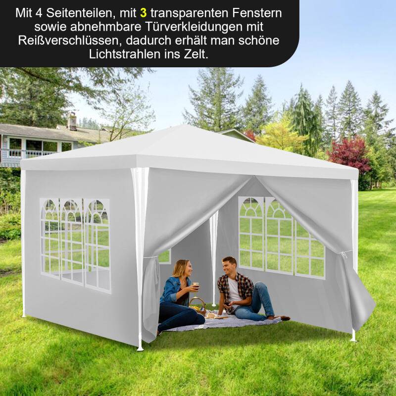 Pavillon Terrassenpavillon – Marktzelt und Sonnenschutz für den Garten, perfektes Partyzelt Weiß 3x3m