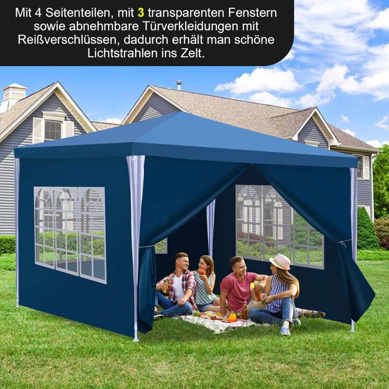 Pavillon Betriebsveranstaltungen – Leicht aufzubauen, perfektes Partyzelt für den Garten Blau 3x3m
