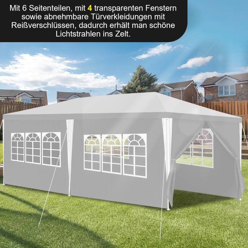Pavillon Gartenzelt – Leichte Reinigung, langlebig mit Seitenteilen, perfektes Partyzelt Weiß 3x6m