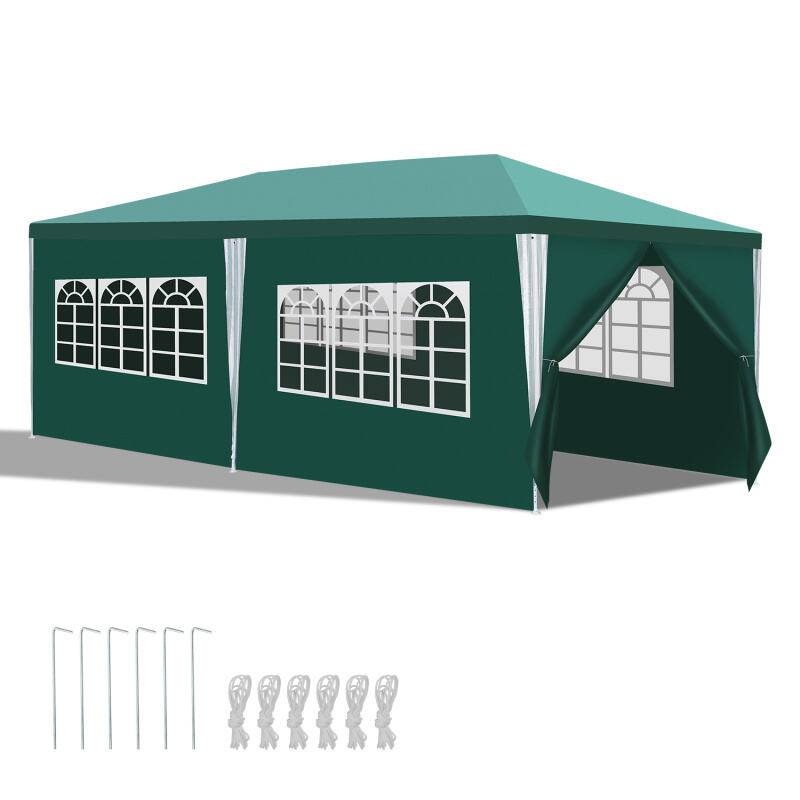 Garten Pavillon mit 4 Seitenteilen tragbares wasserdichtes Zelt mit Spiralschläuchen Partyzelt Grün 3 x 6 m