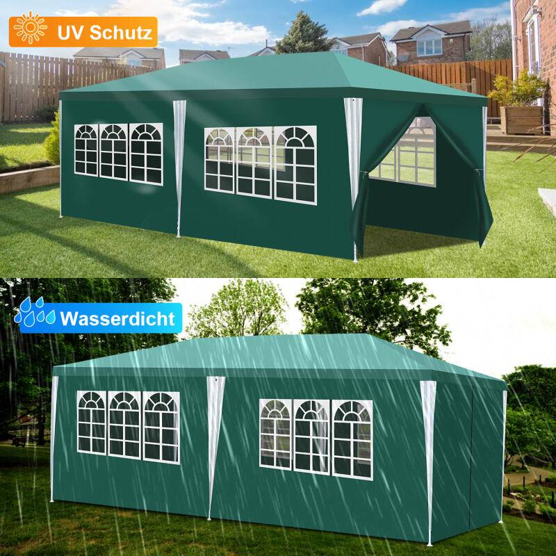 Pavillon Gartenzelt – Leichte Reinigung, langlebig mit Seitenteilen, perfektes Partyzelt Grün 3x6m