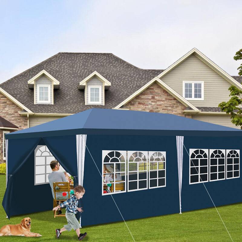 Pavillon Polyethylen Stahlrohre – Luxuriöses Partyzelt aus Polyethylen und Stahlrohren, praktisches Gartenzelt Blau 3x6m