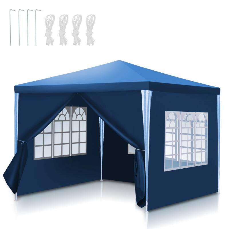 Pavillon Gartenzelt – Leichte Reinigung, langlebig mit Seitenteilen, perfektes Partyzelt Blau 3x3m