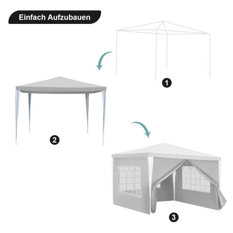 Pavillon Garten mit großen Fenstern und Spiralschläuchen Zelt Partyzelt , für Party Hochzeiten Camping mit 3 abnehmbaren Seitenteilen tragbares was