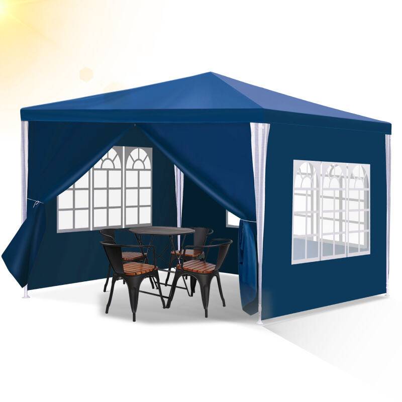 Pavillon Garten mit 3 abnehmbaren Seitenteilen tragbares Zelt Partyzelt mit Spiralschläuchen und großen Fenstern, für Party Hochzeiten Camping wass