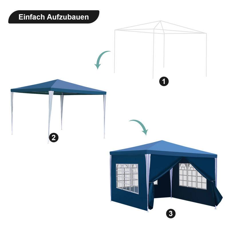 Pavillon Garten mit 3 abnehmbaren Seitenteilen tragbares Zelt Partyzelt mit Spiralschläuchen und großen Fenstern, für Party Hochzeiten Camping wass