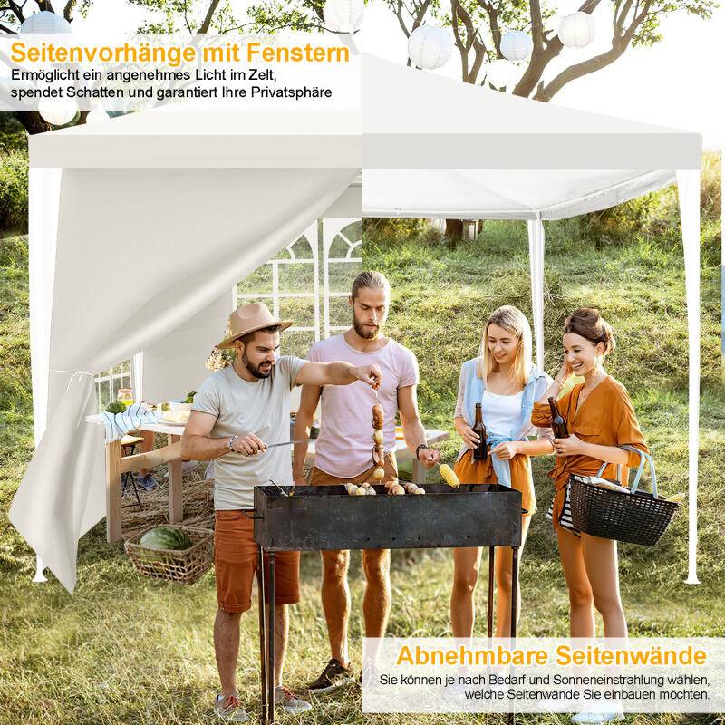 Pavillon Garten mit 3 abnehmbaren Seitenteilen tragbares Zelt Partyzelt mit Spiralschläuchen und großen Fenstern für Party Hochzeiten Camping