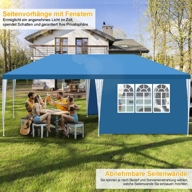 3 x 3 m / 3 x 6m Garten Pavillon mit Seitenteilen wasserdichtes Zelt mit Spiralschläuchen und großen Fenstern für Party Hochzeiten Camping