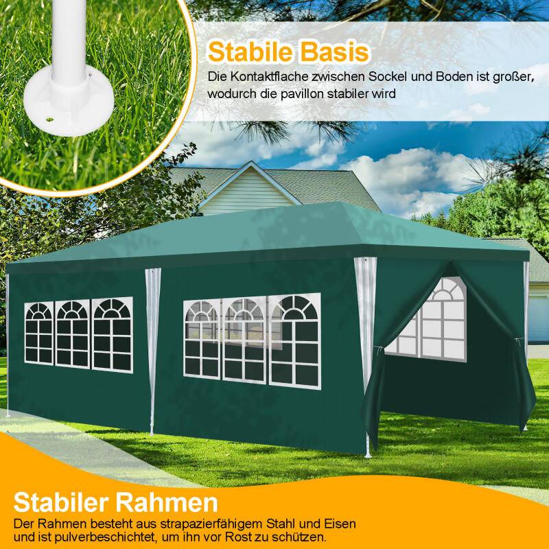 Pavillon Garten mit 3 abnehmbaren Seitenteilen tragbares wasserdichtes Zelt Partyzelt mit Spiralschläuchen und großen Fenstern, für Party Hochzeite