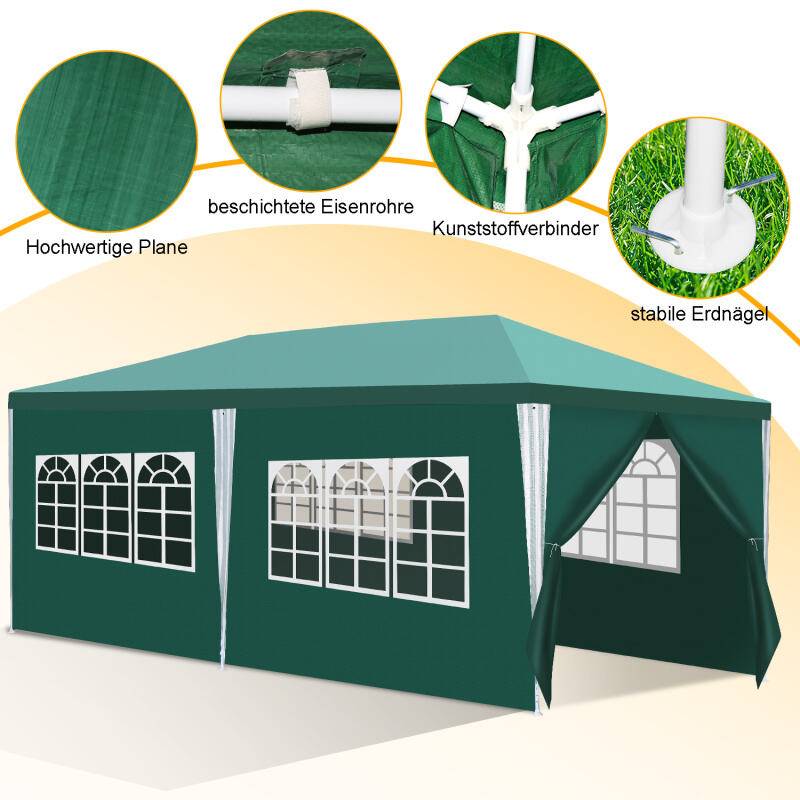 Pavillon Garten mit Spiralschläuchen und großen Fenstern mit 3 abnehmbaren Seitenteilen tragbares wasserdichtes Zelt Partyzelt, Gartenpavillon,für
