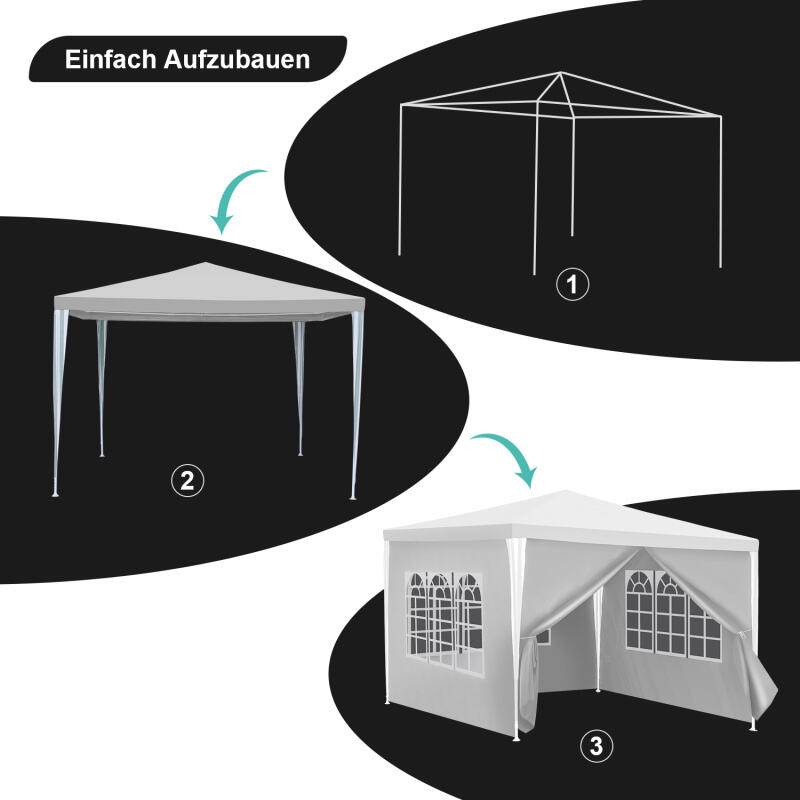 Pavillon Garten mit Spiralschläuchen und großen Fenstern mit 3 abnehmbaren Seitenteilen tragbares wasserdichtes Zelt Partyzelt Gartenpavillon,für