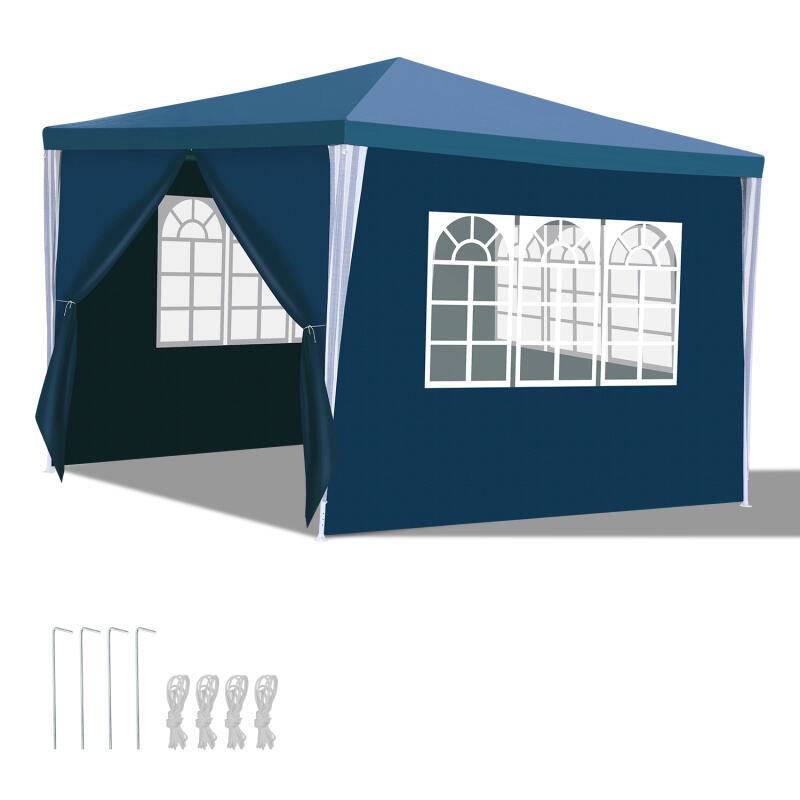 Pavillon Garten mit Spiralschläuchen und großen Fenstern mit 3 abnehmbaren Seitenteilen tragbares wasserdichtes Zelt Partyzelt Gartenpavillon für