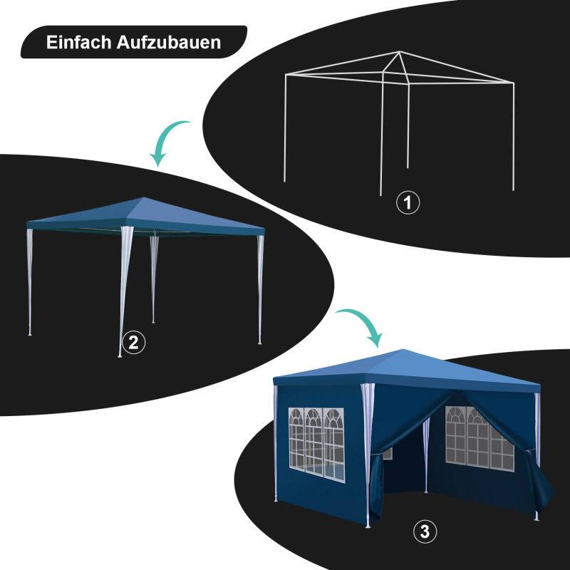 Pavillon Garten mit Spiralschläuchen und großen Fenstern mit 3 abnehmbaren Seitenteilen tragbares wasserdichtes Zelt Partyzelt Gartenpavillon für