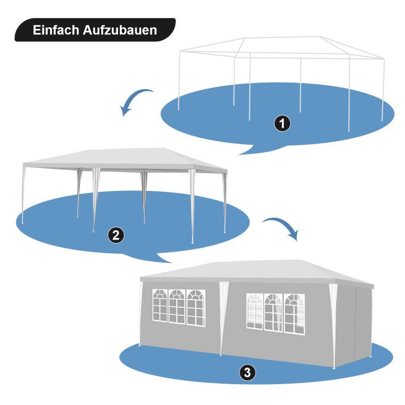 Pavillon Garten mit abnehmbaren mit Spiralschläuchen und großen Fenstern Seitenteilen tragbares wasserdichtes Zelt PartyzeltGartenpavillon 3 x 3 m/3