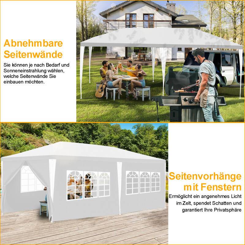 Pavillon Garten mit abnehmbaren mit Spiralschläuchen und großen Fenstern Seitenteilen tragbares wasserdichtes Zelt PartyzeltGartenpavillon 3 x 3 m/3