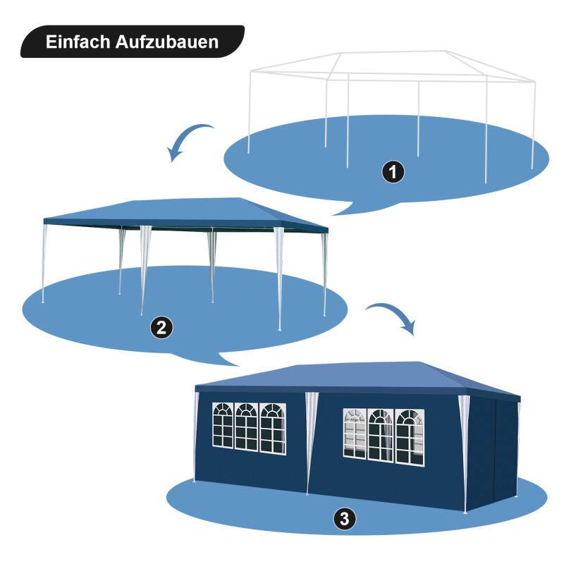 Pavillon Garten mit Spiralschläuchen und großen Fenstern mit 3 abnehmbaren Seitenteilen tragbares wasserdichtes Zelt Partyzelt, für Party Hochzeite
