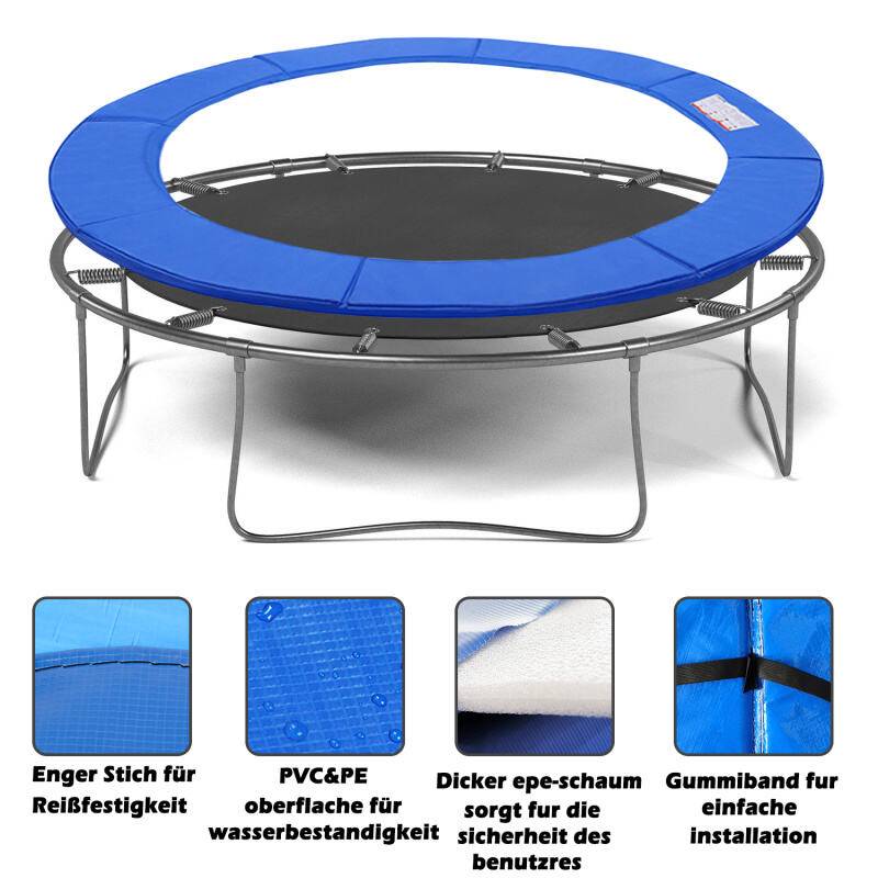 Trampolin Randabdeckung Ø 244cm Blau, Reißfest & UV-resistent, Ersatz Federabdeckung, Rahmenpolster, Schutzpolster für Gartentrampoline