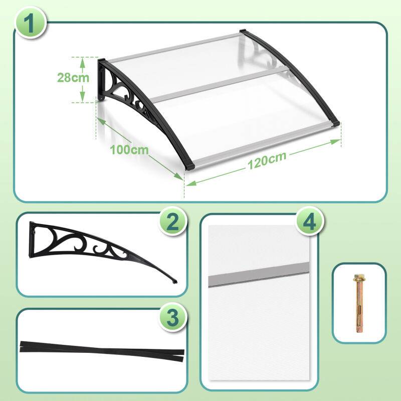 Vordach Überdachung Pultvordach Haus Türvordach Haustürvordach Transparent 100x120CM